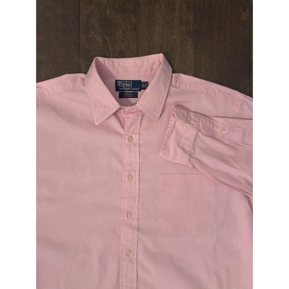 Polo Ralph Lauren Men's Button‎ Up Shirt Andrew Pink Striped Long Sleeve Size 17